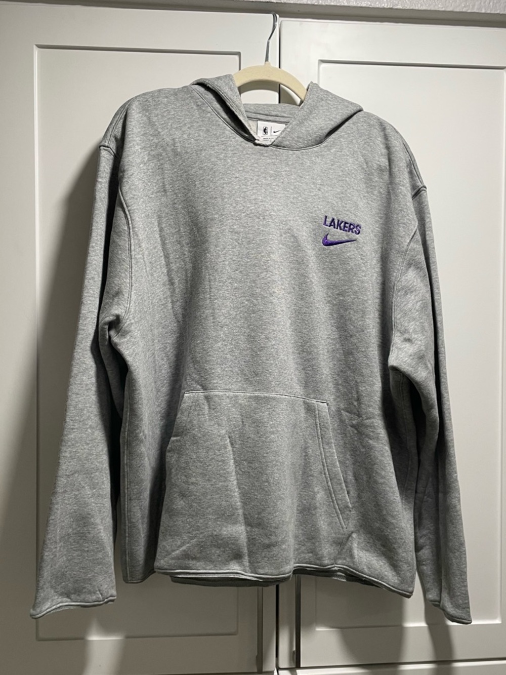 Nike NBA LA Lakers Raw Edge Pullover Hoodie Heather Medium Grey Purple